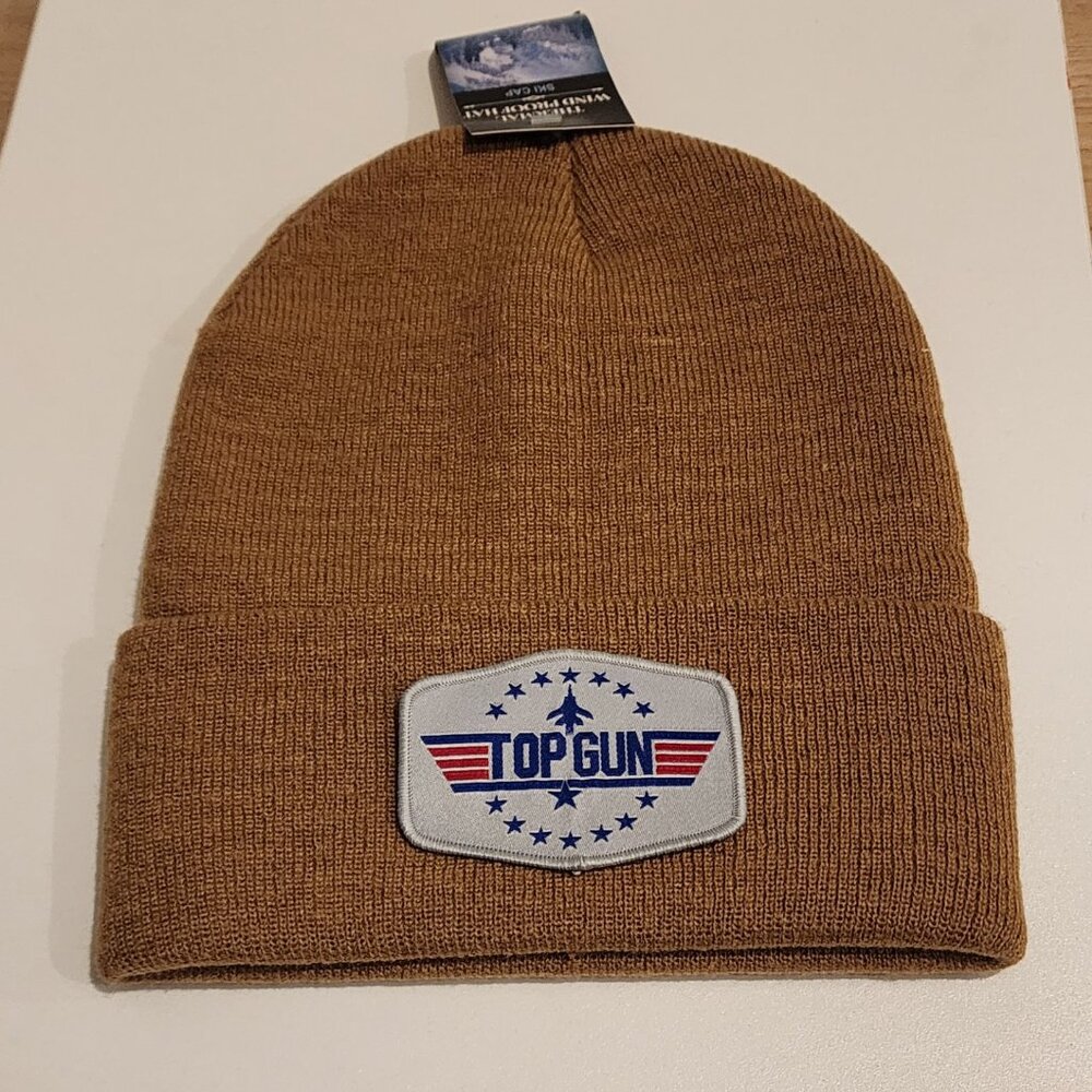 TOP GUN Knit Cuffed Beanie in Caramel.